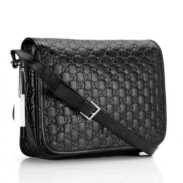 1:1 Gucci 145844 Men's Messenger Bag-Black Guccissima Leather